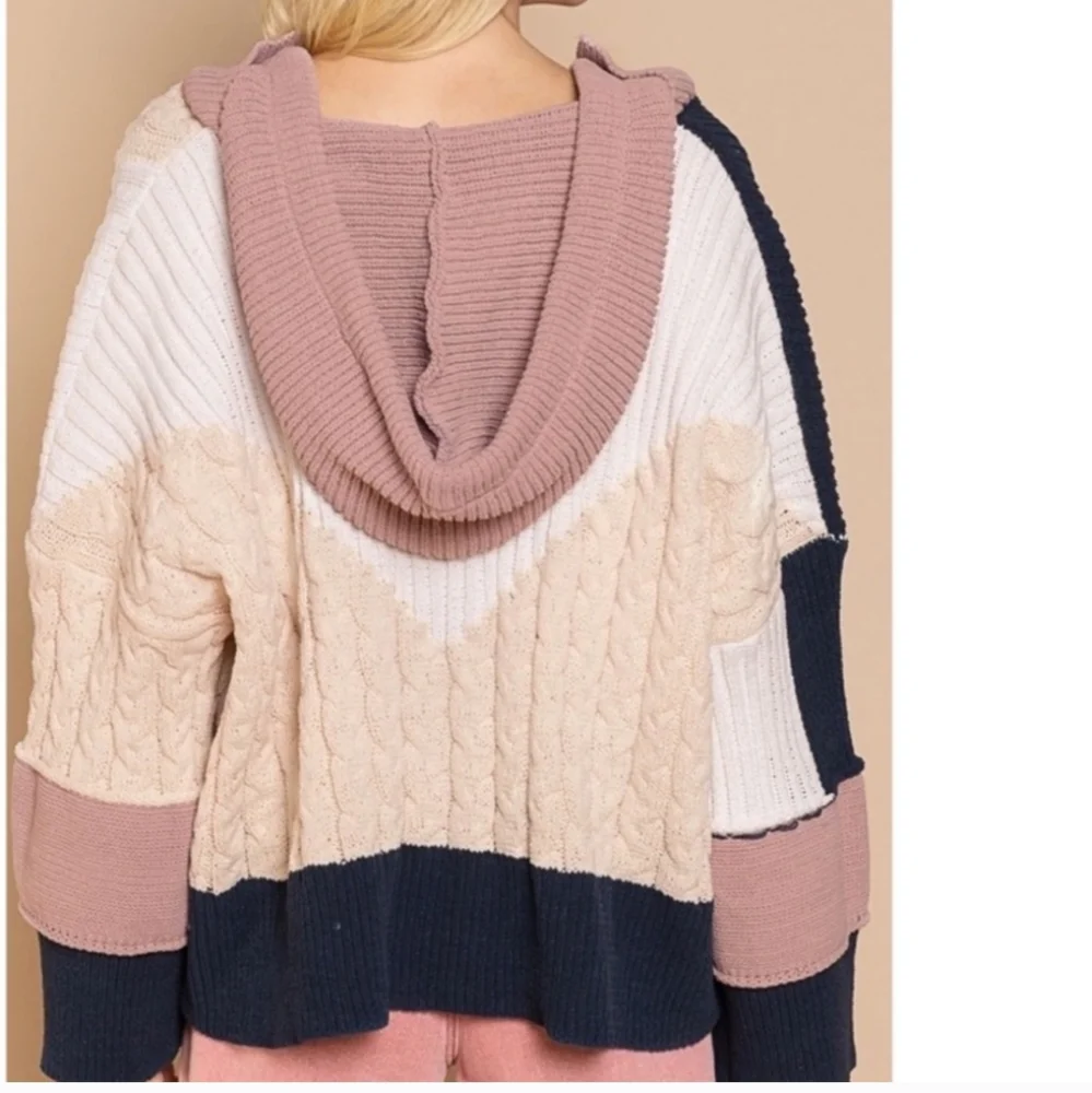 POL Slouchy Mixed Media Cardigan With Hood Medium - Picture 2 of 6